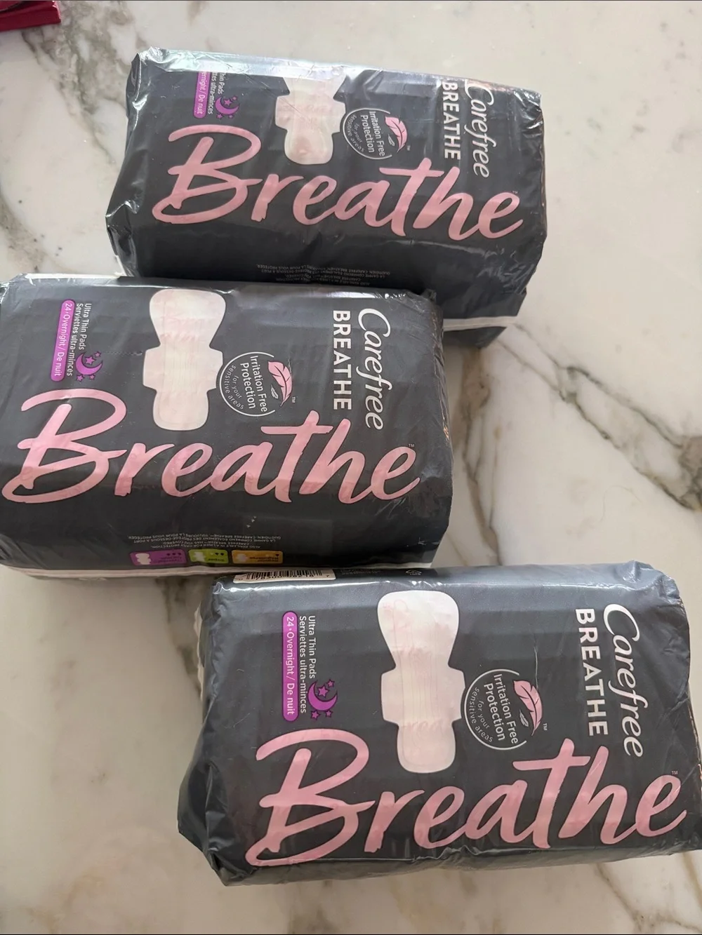 Carefree Breathe Unscented Daily Liners 24 overnight - 3 packs